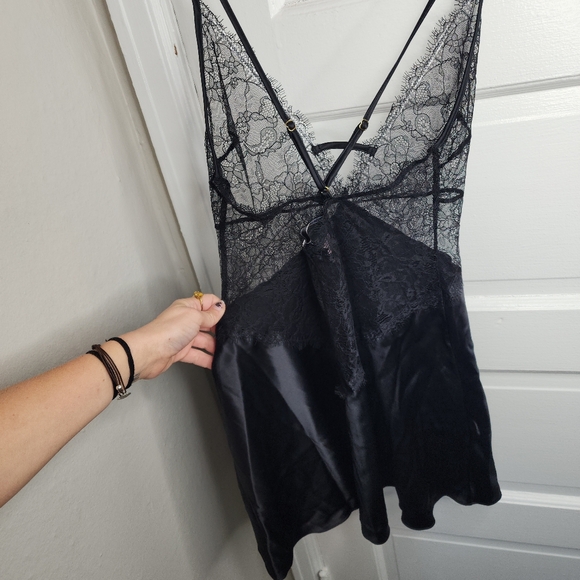 NEW Victorias Secret sexy black babydoll lace satin dress slip XS - Picture 5 of 8